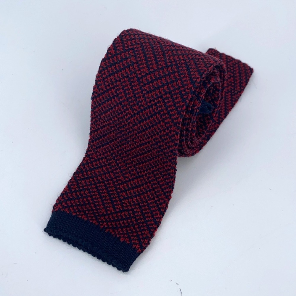 Eton Tie Mens Skinny Slim Wool Knit Red Navy Professional One Size Necktie